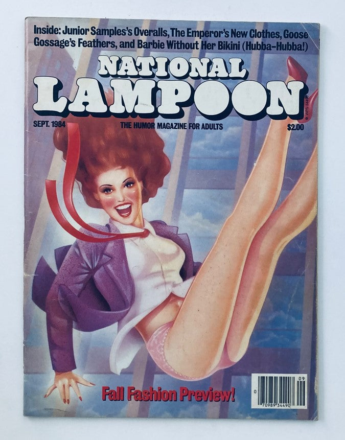 Vintage National Lampoon Magazine September 1984 cover featuring a playful illustration of Barbie without her bikini, showcasing quirky humor and eye-catching art.