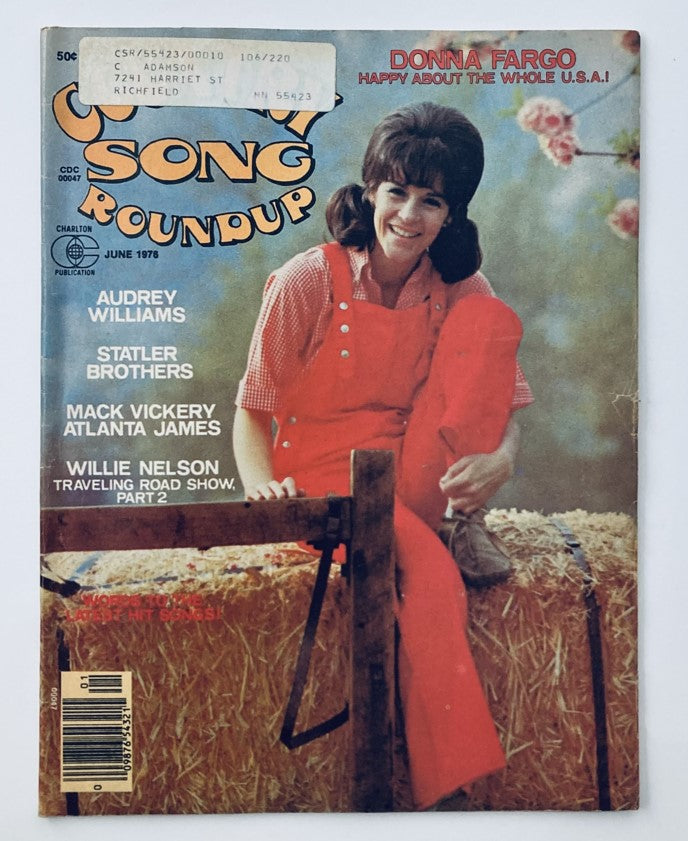 Front cover of the VTG Country Song Roundup Magazine from June 1976 featuring Donna Fargo, titled 'Happy About the Whole USA'. The cover displays vibrant colors and includes names of other artists like Audrey Williams and Statler Brothers.