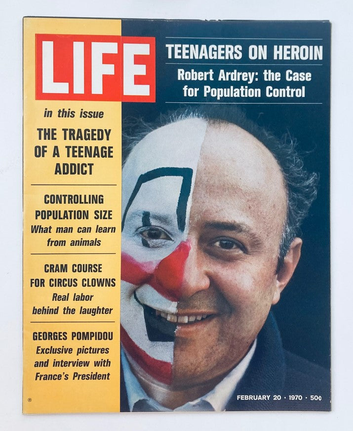Cover of VTG Life Magazine February 20 1970, Vol 68 No 6 featuring Robert Ardrey with the headline 'Teenagers on Heroin' and various articles including a case for population control.