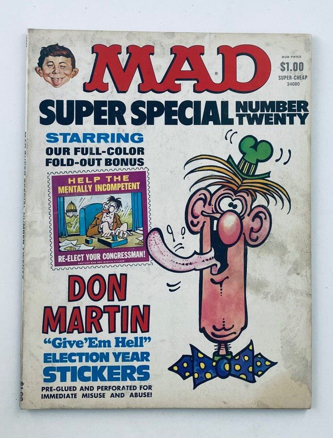 Cover of Mad Magazine Super Special 1976 No. 20 featuring artwork by Don Martin, showcasing vibrant illustrations and humorous content with the tagline 'Give 'Em Hell' Election Year Stickers.