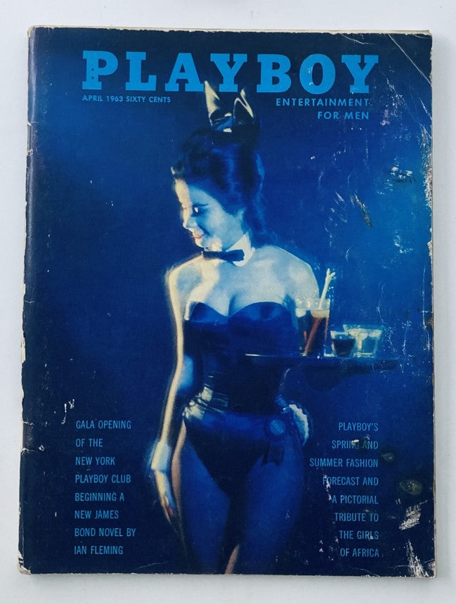 VTG Playboy Magazine April 1963 cover featuring Kelly Collins, showcasing vintage Playboy aesthetic with iconic graphics and classic imagery.