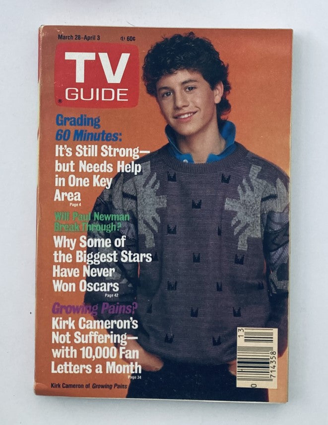 TV Guide Magazine March 28 1987 cover featuring Kirk Cameron in a casual sweater, includes articles on grading TV shows and popular stars.