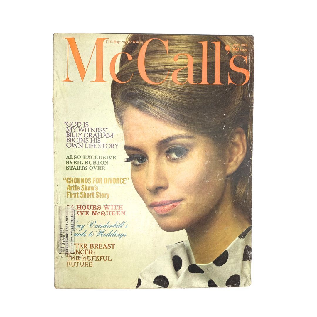 Cover of VTG McCall's Magazine from April 1964 featuring a photograph of Romana Swann, showcasing vintage 1960s fashion and style.