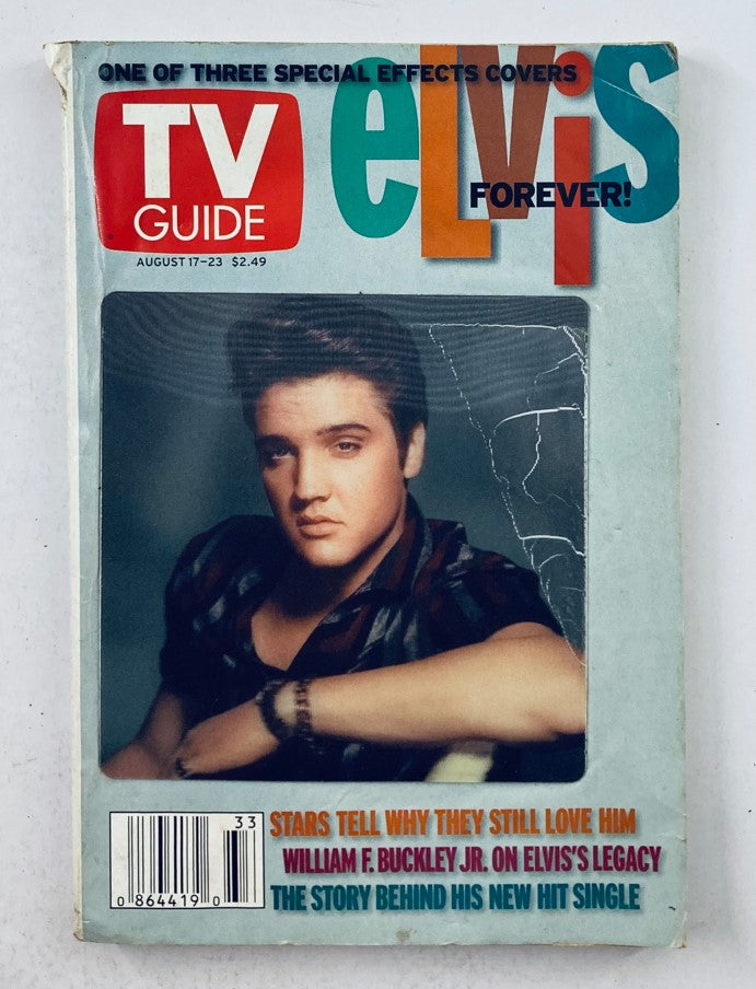 Cover of TV Guide Magazine from August 17, 2002 featuring Elvis Presley, titled 'Elvis Forever' and showcasing a portrait of Elvis.