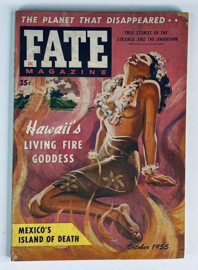 Cover of VTG Fate Magazine October 1955 Vol 8 #10 featuring the captivating title 'Hawaii's Living Fire Goddess' along with colorful artwork and the magazine's branding.