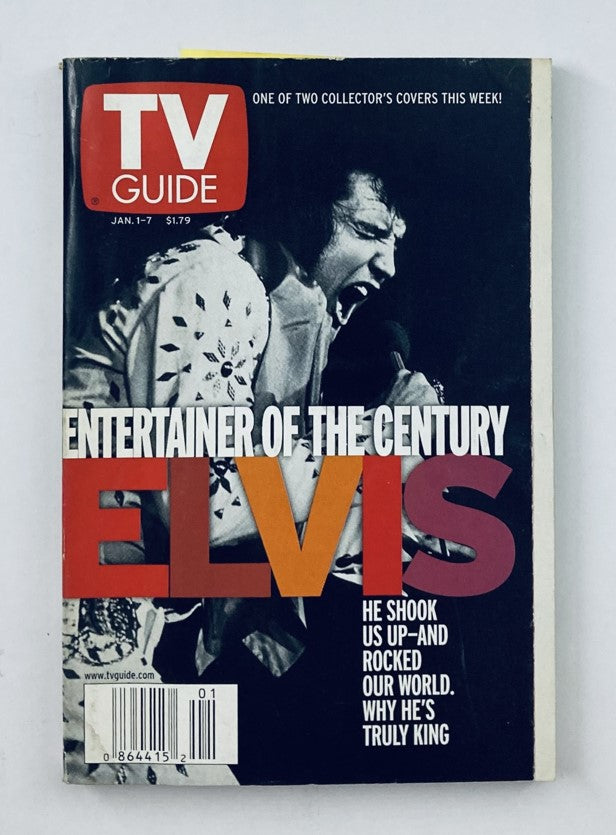 TV Guide Magazine cover from January 1, 2000 featuring Elvis Presley, titled 'Entertainer of the Century ELVIS', highlighting his impact on music and culture.