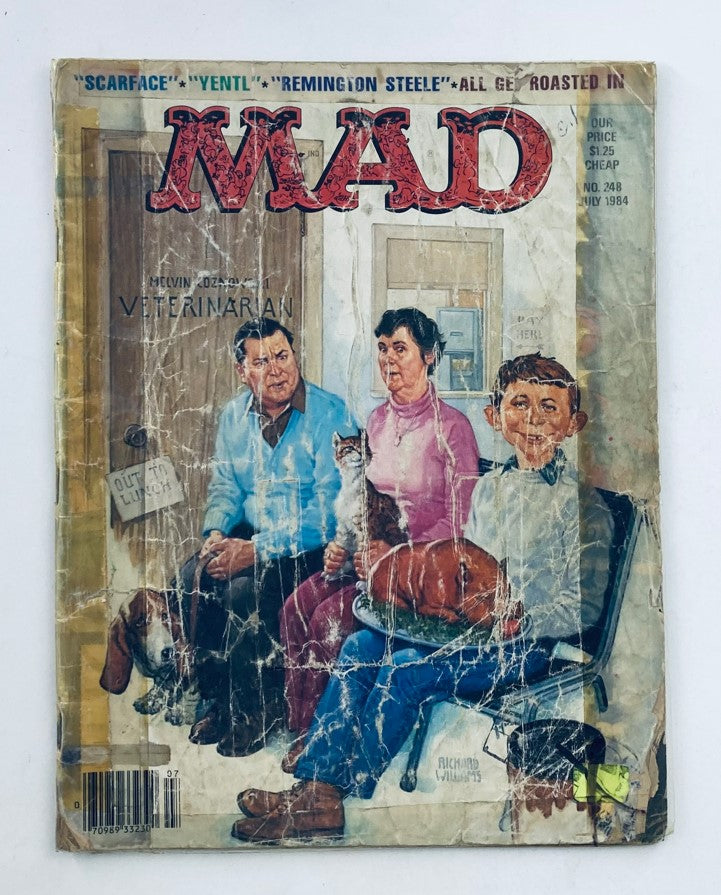 Vintage Mad Magazine July 1984 No. 248 cover featuring 'Scarred Face' movie satire with colorful illustrations and worn appearance, showcasing the comedic style of the 80s.