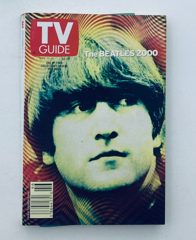 TV Guide Magazine November 11 2000 featuring John Lennon on the cover, showcasing a vibrant psychedelic design with a focus on the iconic musician.