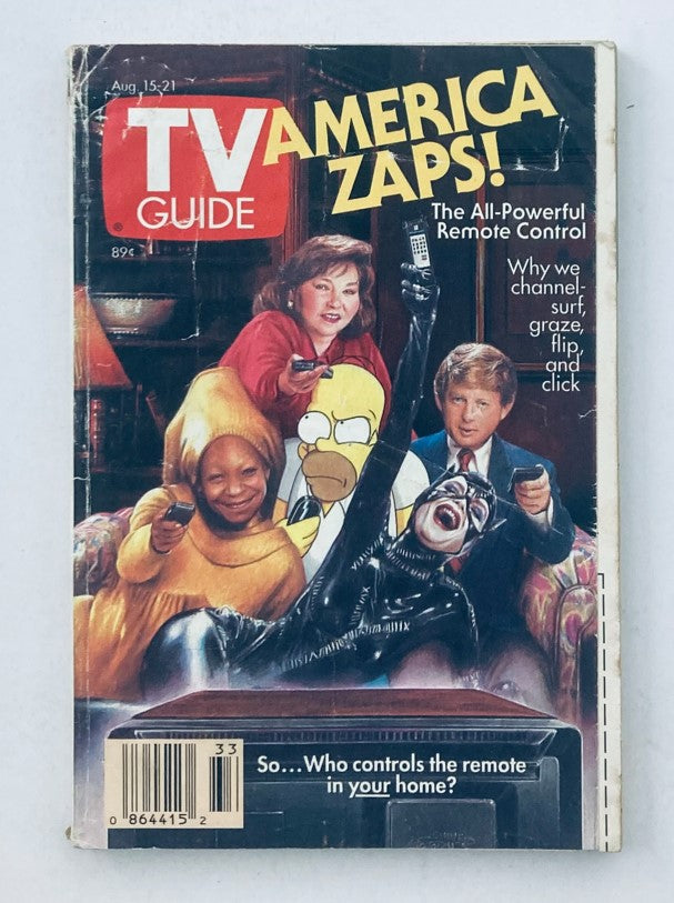 Cover of TV Guide Magazine August 15 1992 featuring iconic images of Whoopi Goldberg and popular television characters, encapsulating the cultural essence of the early 90s. This edition highlights TV programming and nostalgia related to media history.