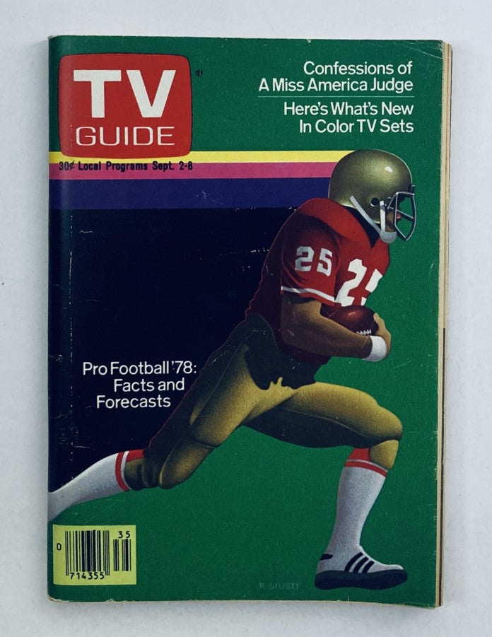 Cover of TV Guide Magazine from September 2, 1978, issue #1327 featuring a football player in action, highlighting Pro Football '78 facts and forecasts.