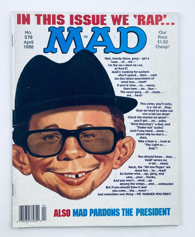 Cover of Mad Magazine April 1988 No. 278 featuring the humorous theme 'Mad Pardons President' with iconic character art.