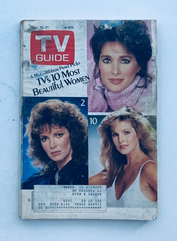 TV Guide Magazine from December 15, 1984 featuring Priscilla Presley, Jaclyn Smith, and other notable figures. Cover highlights 'TV's 10 Most Beautiful Women' with notable pictures and vintage details.