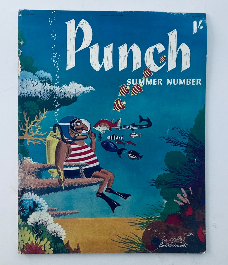 VTG Punch Magazine May 16 1956 featuring a colorful cover illustration with an underwater theme, prominently displaying a diver surrounded by various fish, highlighting its summer number edition.