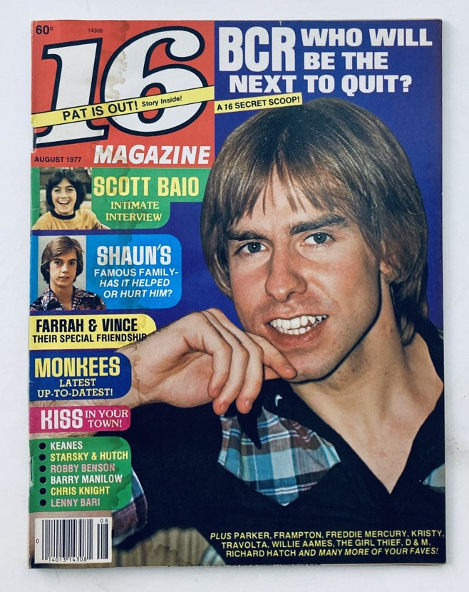 Cover of VTG 16 Magazine from August 1977 featuring the Bay City Rollers, Kiss, Shaun Cassidy, and more iconic pop culture figures with colorful graphics and enticing headlines.