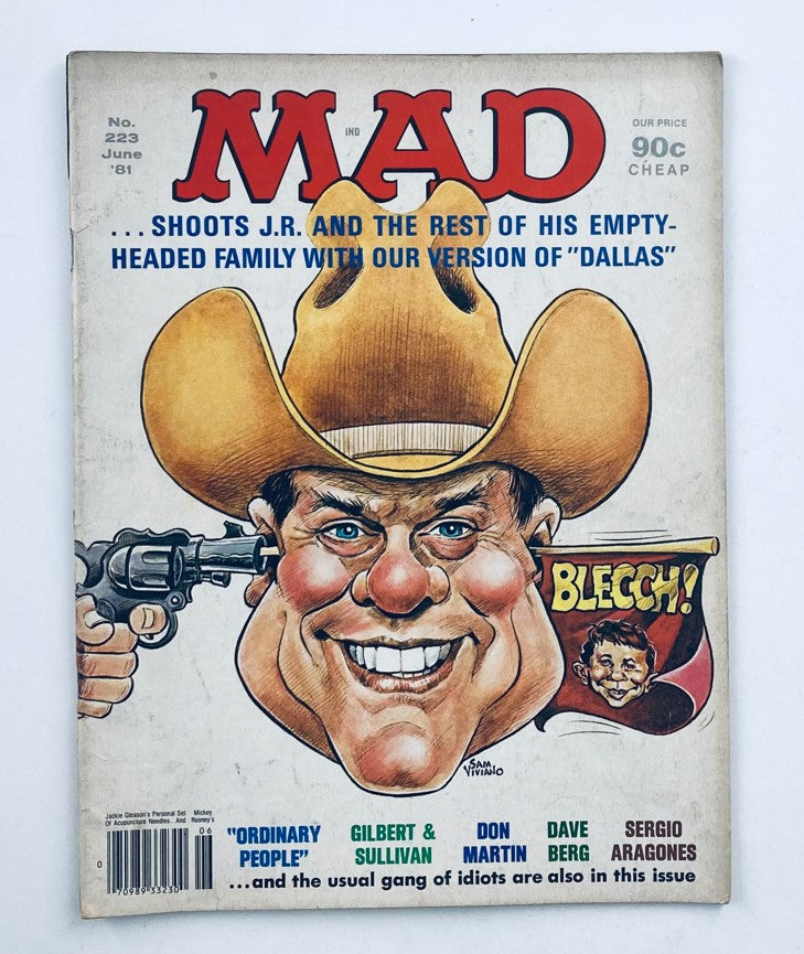 Cover of Mad Magazine June 1981 No. 223 featuring a cartoon cowboy, parodying Gilbert & Sullivan, showcasing sharp humor and popular culture satire.