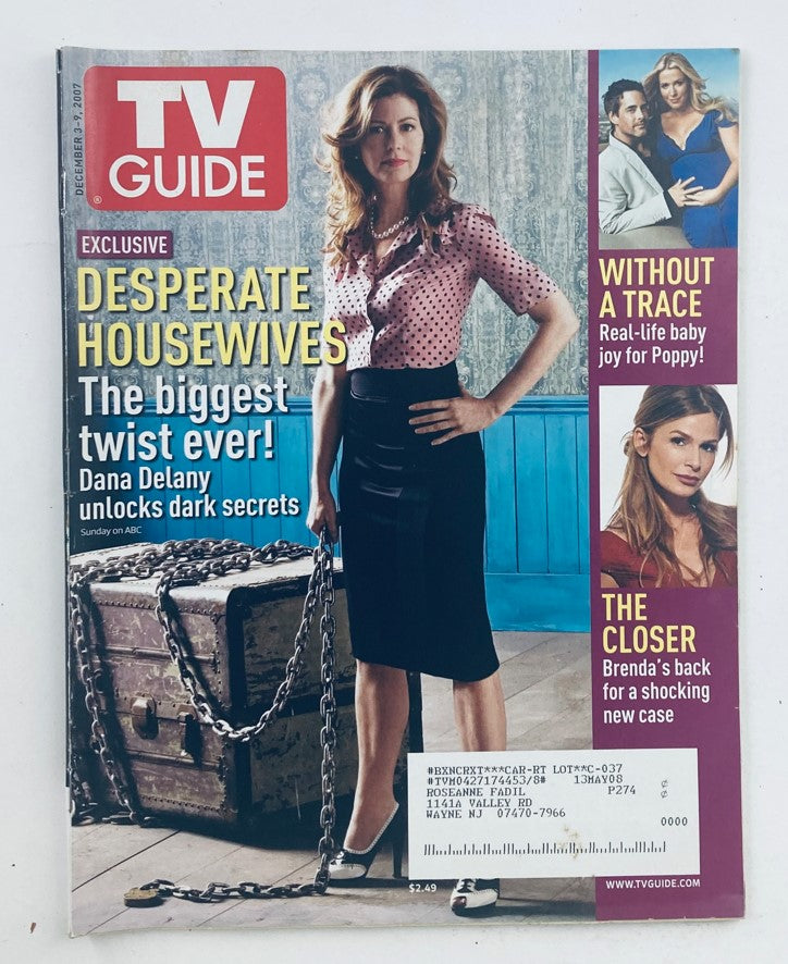 Cover of TV Guide Magazine dated December 3, 2007, issue #2853 featuring Poppy Montgomery and Dana Delany. The magazine highlights exclusive content on popular shows including Desperate Housewives, showcasing actors and TV culture from the late 2000s.