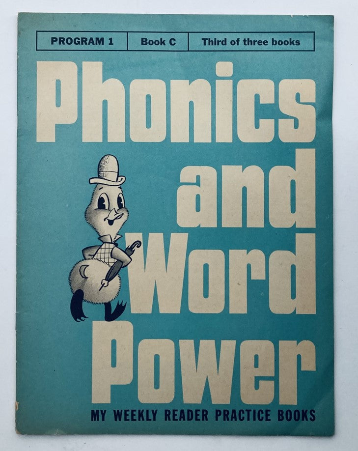 Cover of VTG 1964 Phonics and Word Power My Weekly Reader Practice Books Program 1 featuring a cartoon character and charming graphic design.