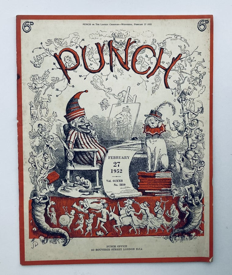 Cover of Punch Magazine February 27 1952 Vol 222 No. 5810 featuring whimsical illustrations and humorous characters in a colorful design.
