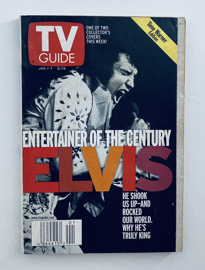 TV Guide Magazine cover January 1 2000 featuring Elvis Presley, titled 'Entertainer of the Century', highlighting the Time Warner-Pinellas County Edition.