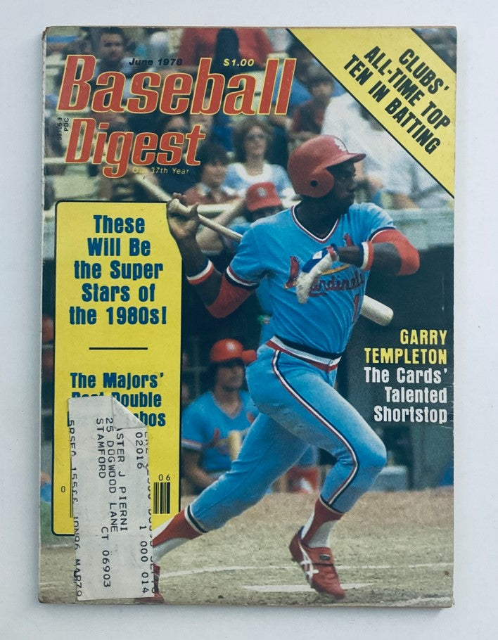June 1978 Baseball Digest Magazine featuring Garry Templeton, the talented shortstop. The cover showcases Templeton in a blue baseball uniform, highlighting baseball's golden era with vivid colors and vintage graphics.