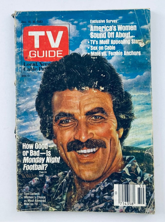 TV Guide Magazine cover from December 10, 1983 featuring Tom Selleck, highlighting topics such as America's Women and Monday Night Football.