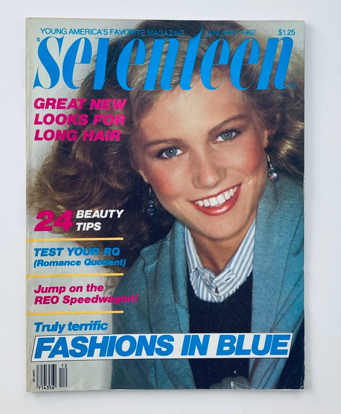 Cover of Seventeen Magazine from January 1982 featuring cover girl Nicolle Ward, highlighting early 80s fashion and beauty tips.