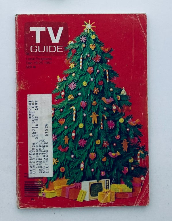 Cover of TV Guide Magazine December 19, 1981, featuring a festive Christmas tree design for the Merry Christmas Kansas State Edition, showcasing vintage holiday programming.