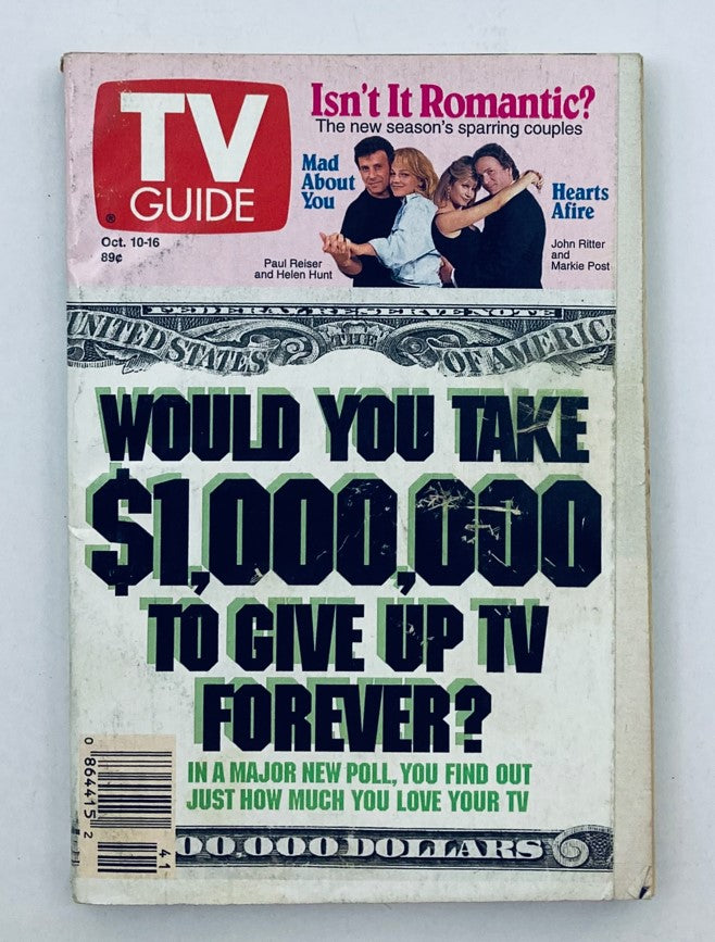 TV Guide Magazine October 10, 1992 featuring Paul Reiser on the cover with an iconic question about giving up TV, showcasing the nostalgic essence of 90s television.