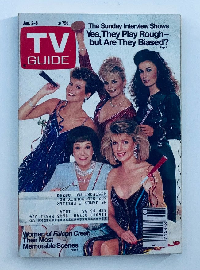TV Guide Magazine January 2 1988 featuring the Women of Falcon Crest on the cover, showcasing five female cast members in glamorous attire.