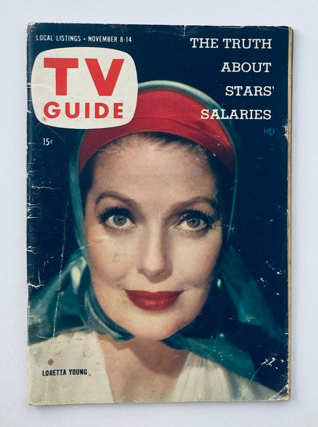 TV Guide Magazine November 8 1958 featuring Loretta Young on the cover, showcasing vintage design and magazine details.