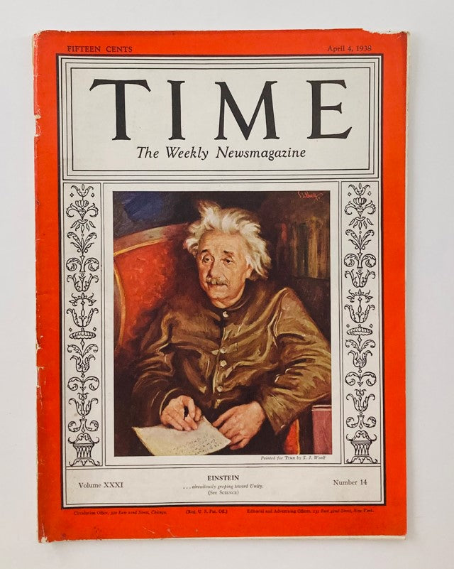 Time Magazine April 4 1938 Vol 31 No. 14 Physicist Albert Einstein