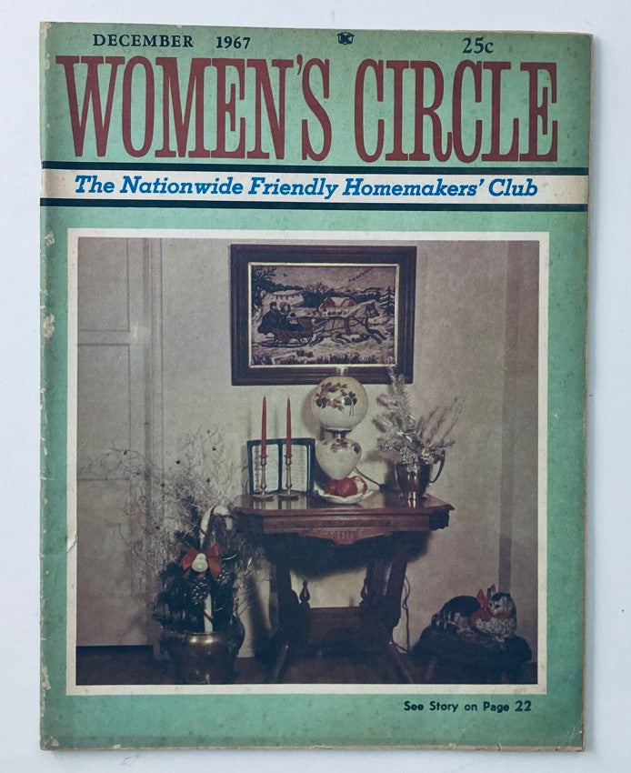 Cover image of VTG Women's Circle Magazine December 1967 Volume 10 Number 12, featuring a vintage homestyle setting with holiday decor and a cozy atmosphere.