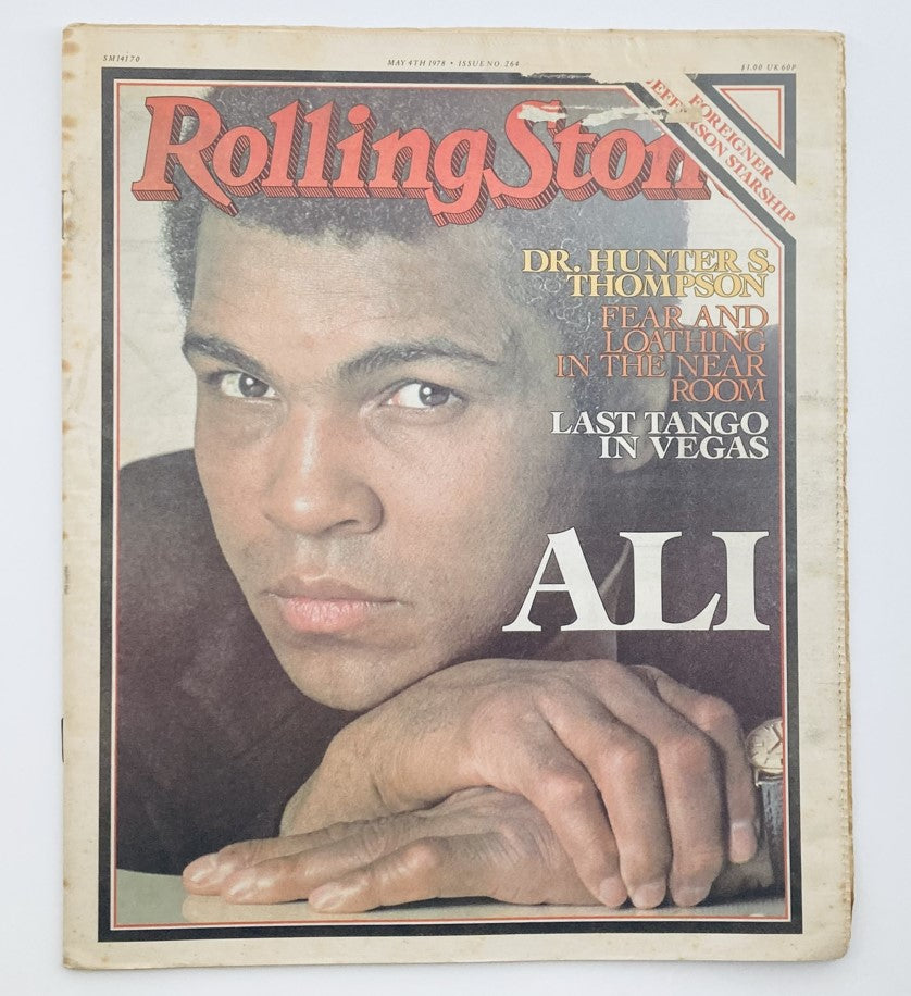 Cover of VTG Rolling Stone Magazine dated May 4, 1978, featuring Muhammad Ali. The headline includes 'ALI' and other iconic text, showcasing Ali's powerful portrait that captures the essence of the 1970s culture.