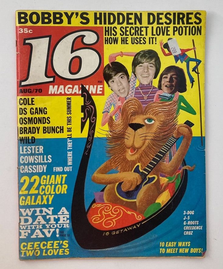 Cover of VTG 16 Magazine August 1970 Vol 12 No. 3 featuring Those Brady Boys, colorful graphics and vintage design.