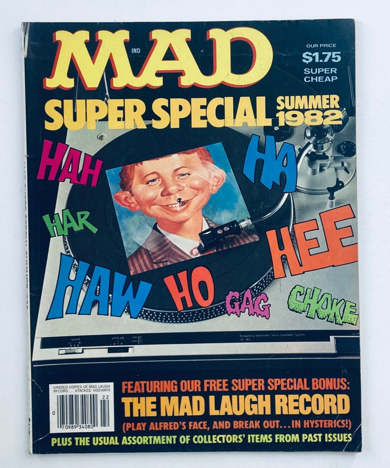 Mad Super Special Summer 1982 No. 39 cover featuring vibrant colors and humorous graphics, including a caricature of a laughing boy amidst colorful text saying 'HAH', 'HAR', 'HAW', 'HO', 'HEE', and 'GAG'.