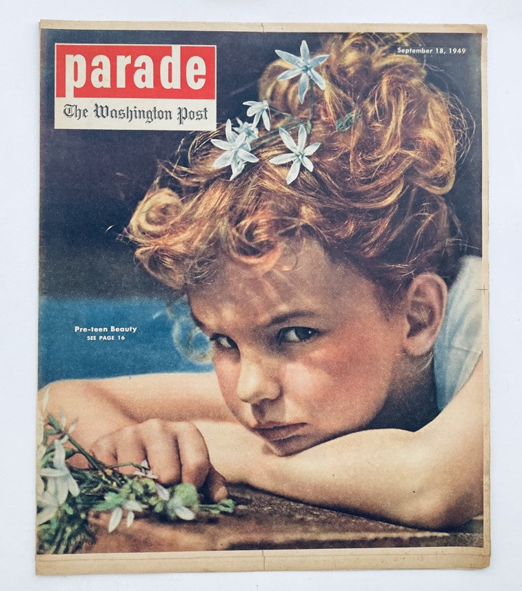 Parade Newspaper Magazine from September 18, 1949 showcasing a pre-teen beauty cover with charming graphics and historical significance.
