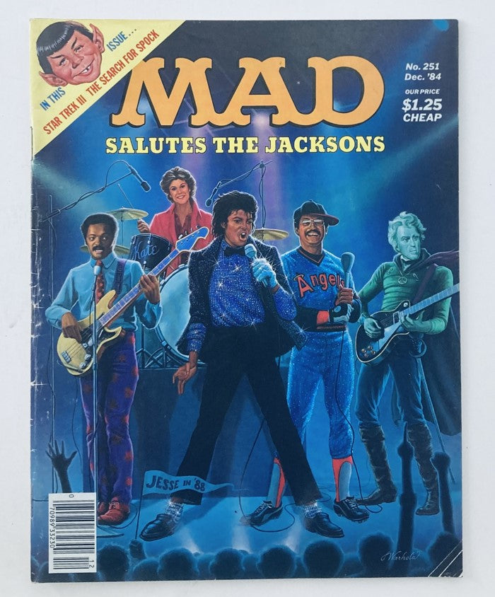 Cover of VTG Mad Magazine December 1984 No. 251 featuring the Jackson 5, showcasing a colorful illustration of band members on stage.