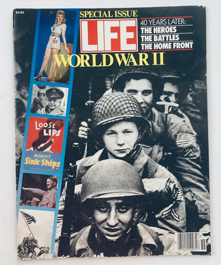 Cover of the VTG Life Magazine Spring 1985, Volume 8, Issue 6 featuring historical photographs and text on World War II battles and heroes.