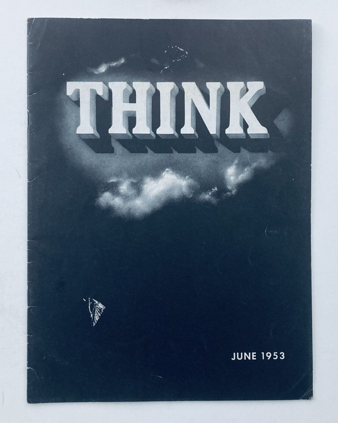 Cover of VTG Think Magazine June 1953 featuring the title 'THINK' with cloud background.