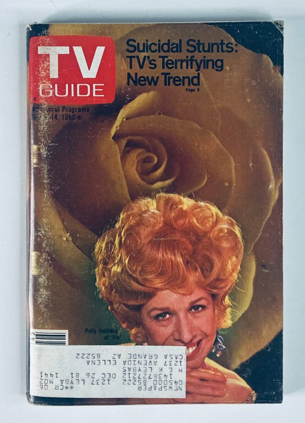 Cover of TV Guide Magazine November 8 1980 #1441 featuring actress Polly Holliday with a backdrop of a rose, highlighting vintage television culture.
