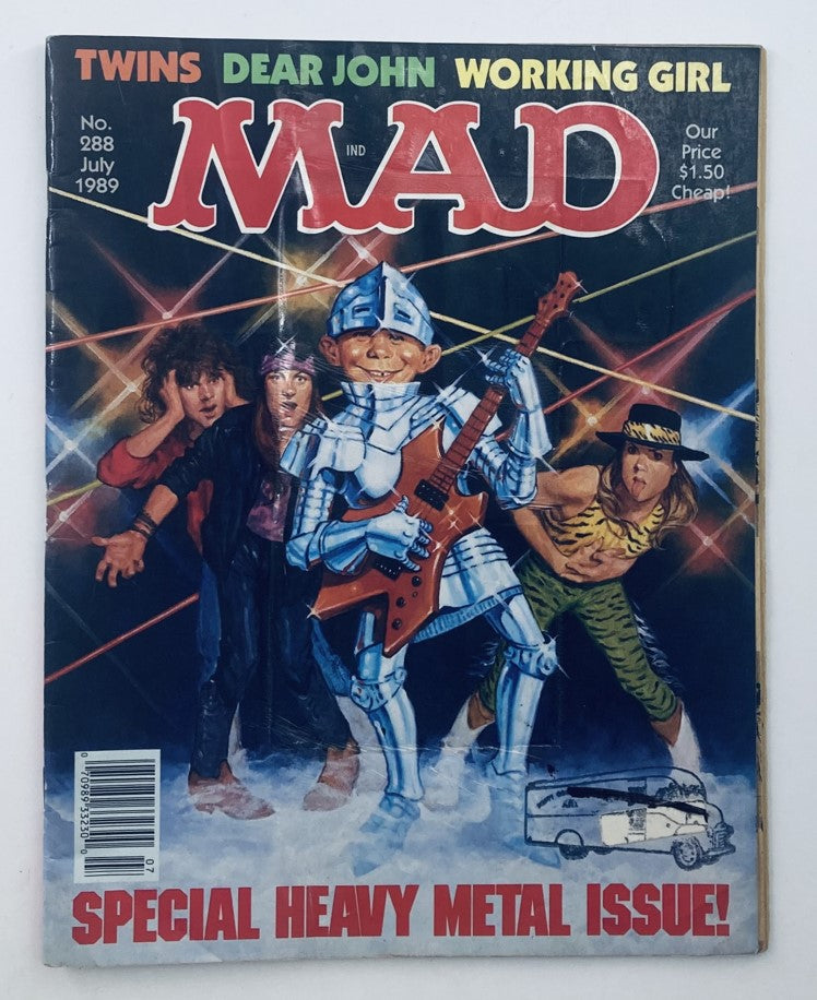 Cover of Mad Magazine July 1989 No. 288 Special Heavy Metal Issue featuring characters in a heavy metal theme, showcasing iconic illustrations of the late 80s pop culture.