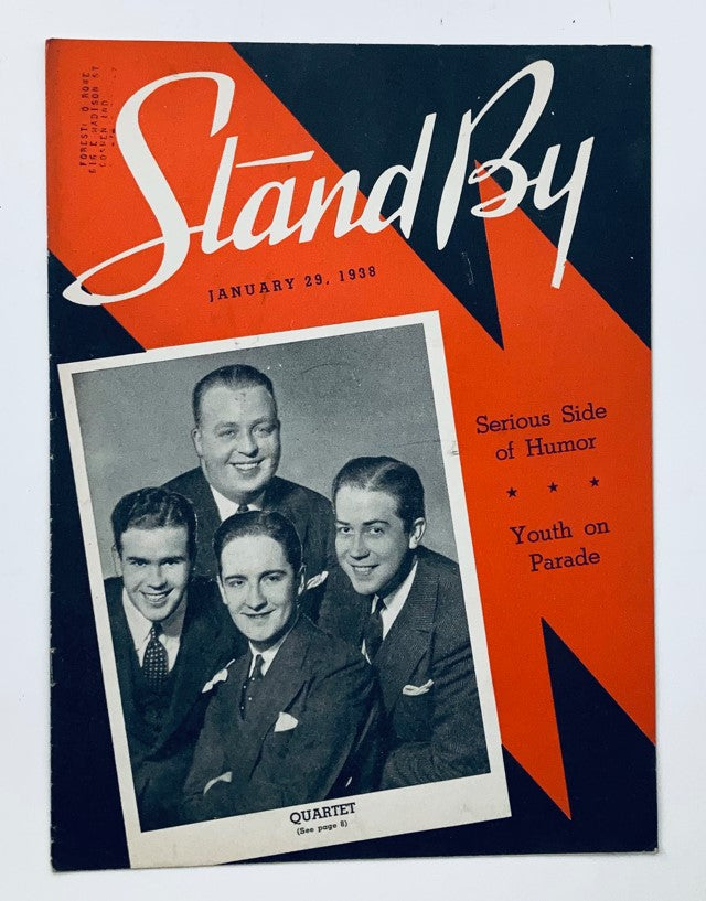 Cover of VTG Stand By Magazine from January 29, 1938, featuring the title and a group portrait of the Quartet, highlighting the Serious Side of Humor theme.