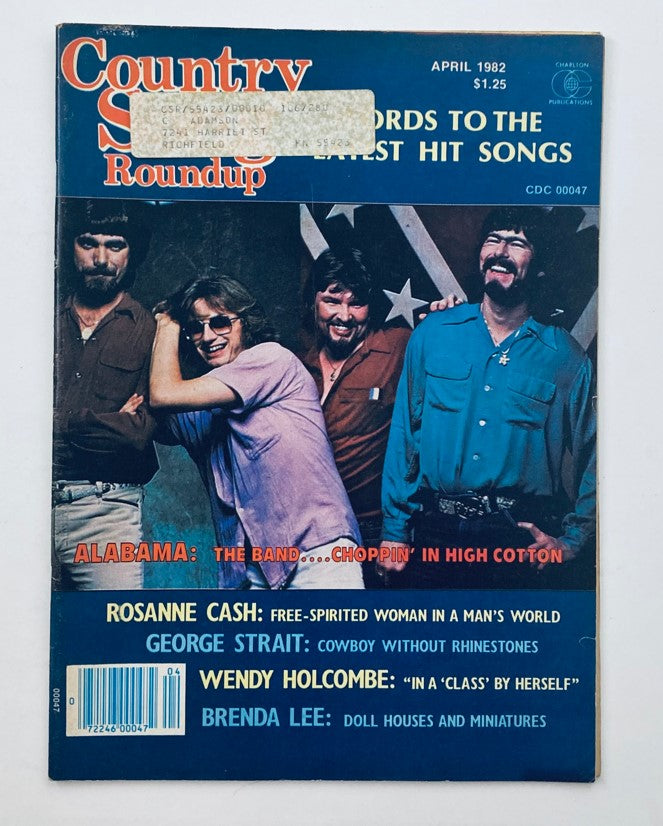 Front cover of Country Song Roundup Magazine, April 1982 featuring Alabama's High Cotton, includes artists Rosanne Cash, George Strait, and Wendy Holcombe.
