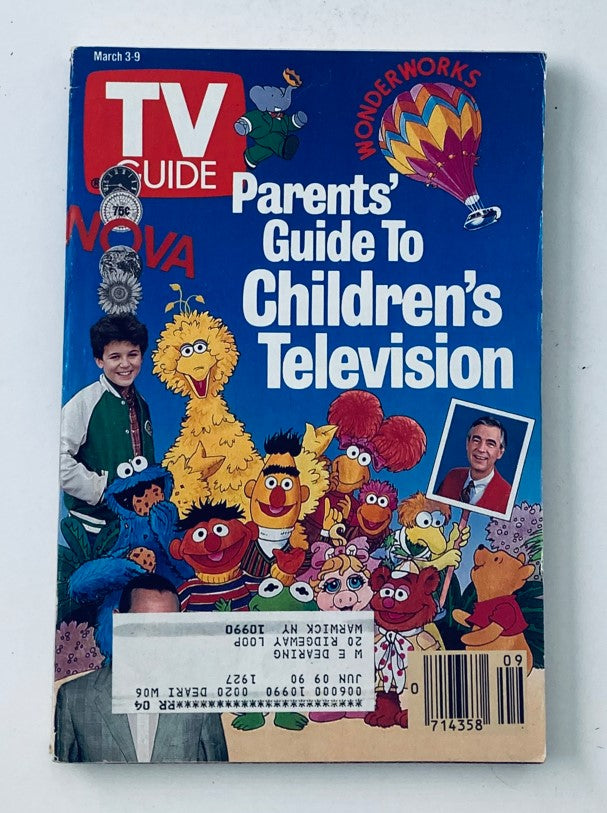 TV Guide Magazine March 3, 1990 with Pee Wee Herman and Fred Rogers cover showcasing popular children's television icons. Rare collectible vintage magazine.