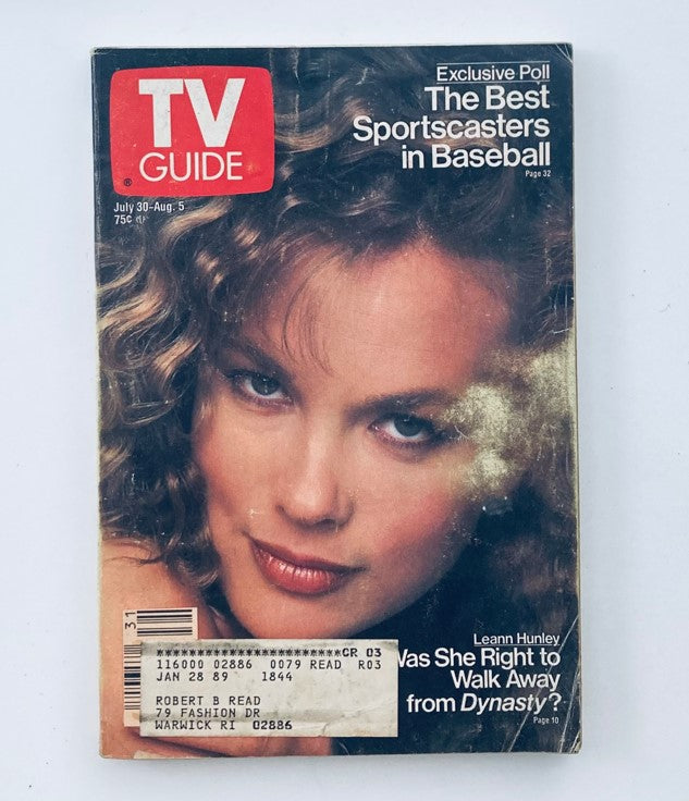 TV Guide Magazine July 30 1988 featuring Leann Hunley on the cover with the title 'Was She Right to Walk Away from Dynasty?' showcasing 40 years of television history.