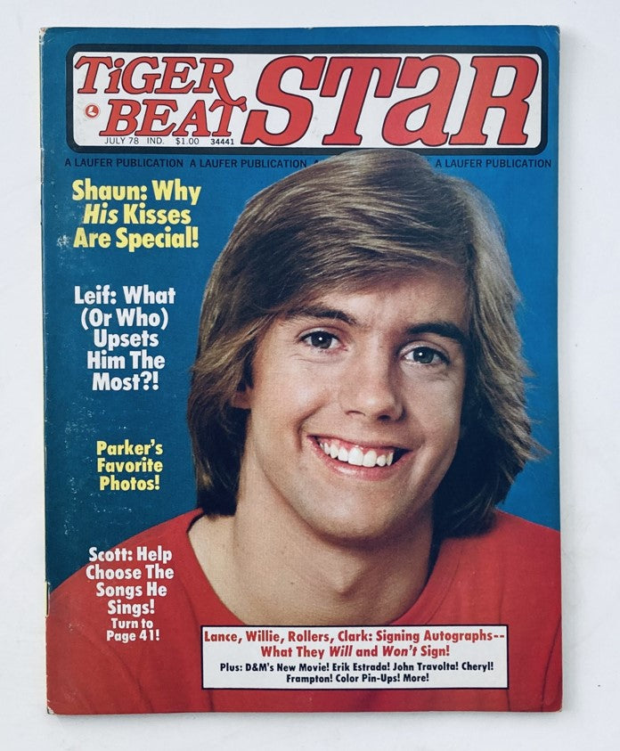 Cover of Tiger Beat Star July 1978 featuring Shaun Cassidy, Scott Baio, and Parker Stevenson with headlines about their exclusive interviews and features.