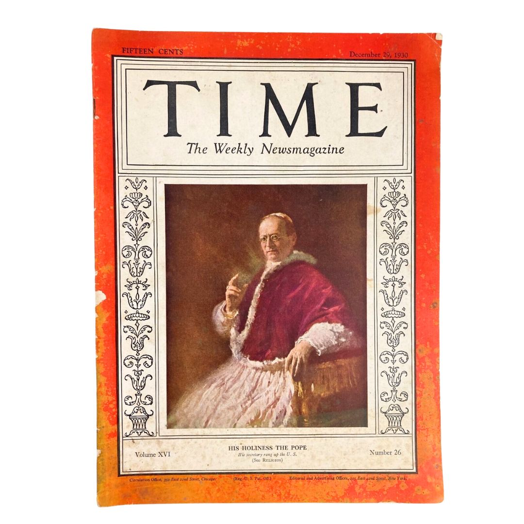 Cover of Time Magazine, December 29, 1930, Vol. 16, No. 26, featuring His Holiness Pope Pius XI
