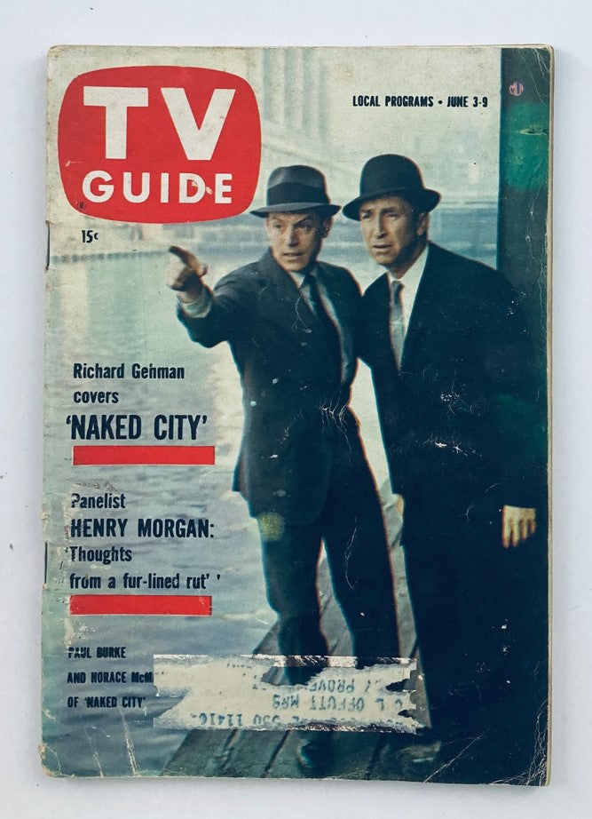 TV Guide Magazine June 3 1961 #427 featuring Paul Burke and Horace McMahon on the cover, showcasing vintage television history with a focus on the show 'Naked City.'