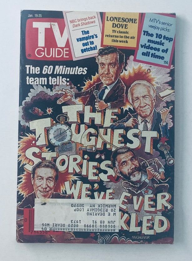 Cover of TV Guide Magazine dated January 19, 1991, featuring Ed Bradley, Harry Reasoner, and highlights about 60 Minutes and other television programming, showcasing a vintage aesthetic and cultural references from the early '90s.