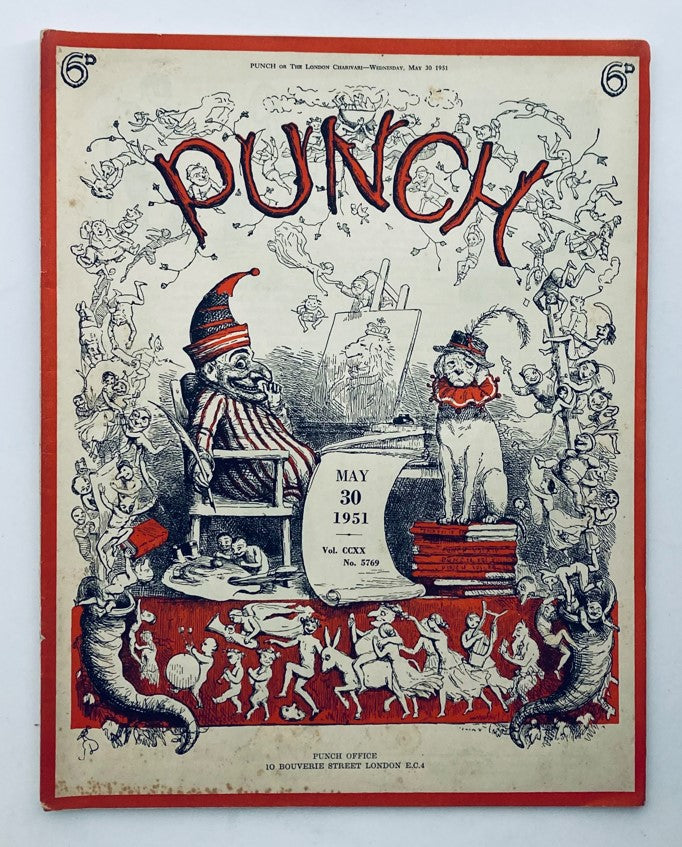VTG Punch Magazine May 30, 1951 featuring a colorful cover illustration with whimsical cartoons and a prominent 'PUNCH' title, showcasing humor from the WWII era.
